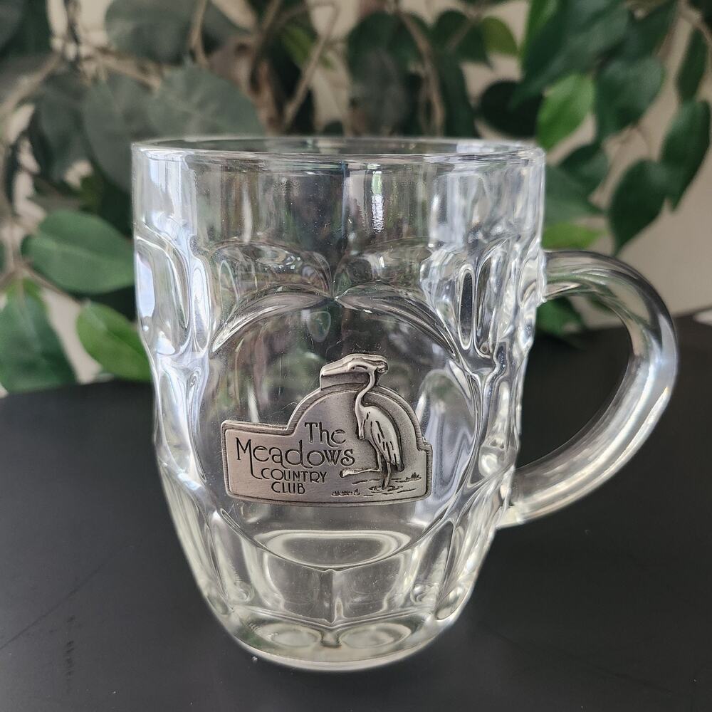 The Meadows Country Club LG Glass Stein Mug / Metal Logo 20 oz Made In France